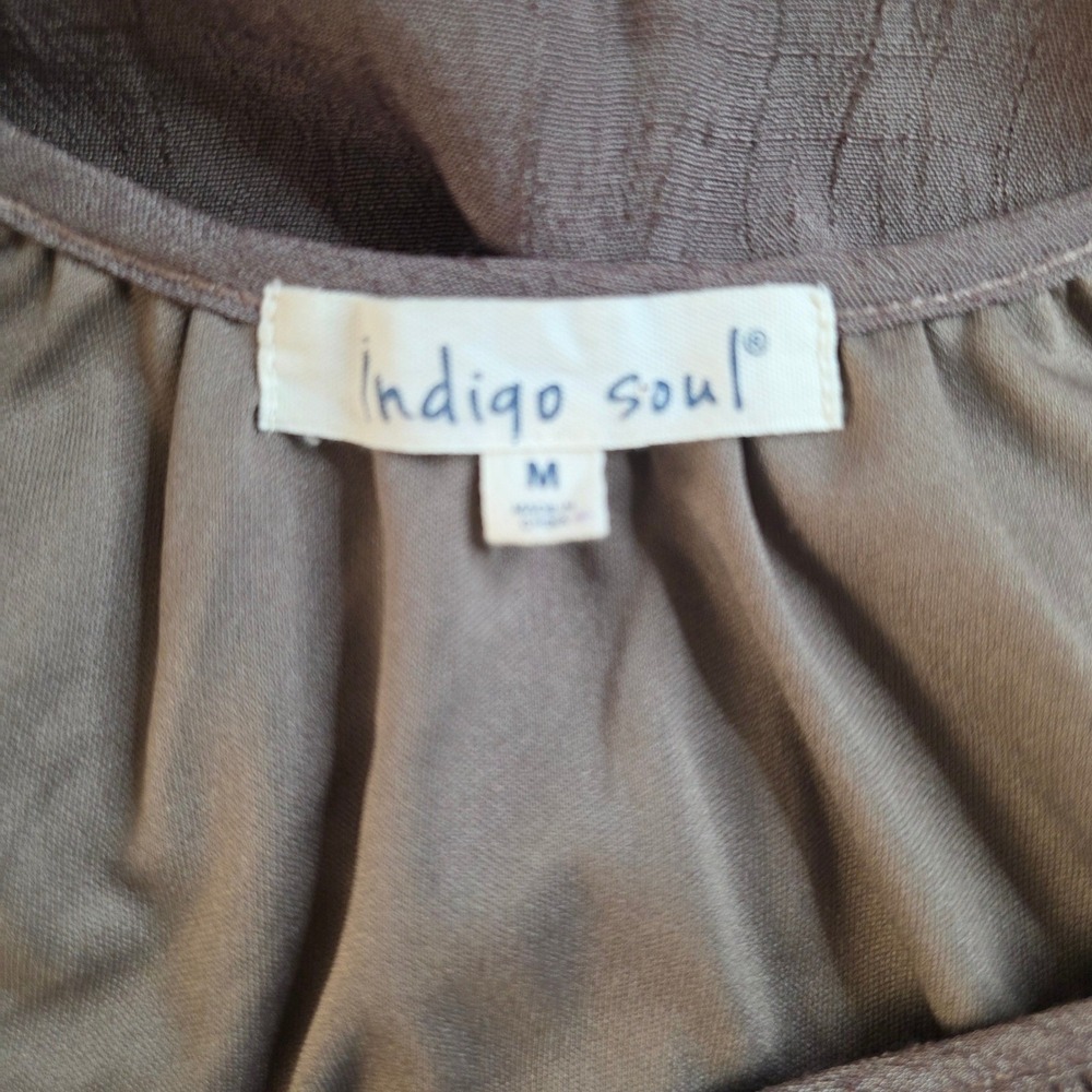Indigo Soul Tunic Shirt Womens Medium Brown Excellent Boho Ruffle Fairycore - Picture 4 of 8